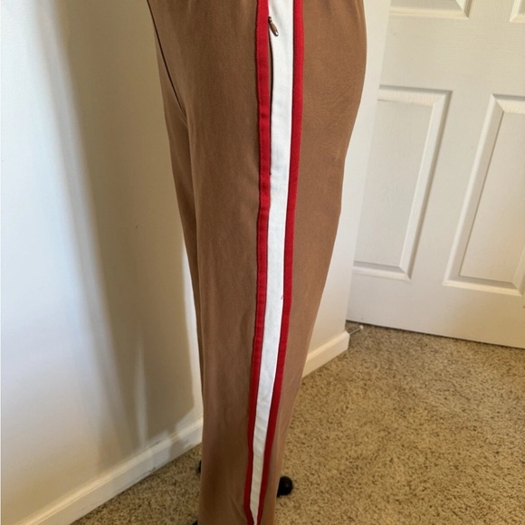 Anthropologie Maeve Martine Ponte track pants Tan with Red Stripe - Picture 5 of 7